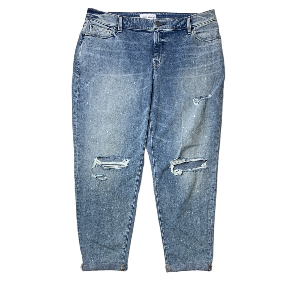 NWT Size 14 Lane Bryant Mid Rise Boyfriend Distressed Jeans Light Wash